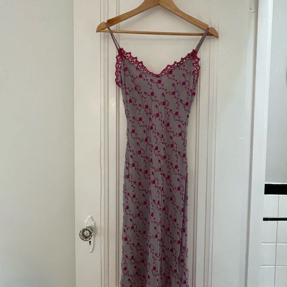 Gray and Pink Lace Slip Dress